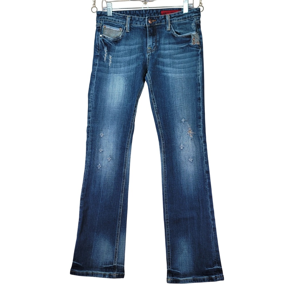 Vigoss Bootcut Jeans Womens 31x32 Blue Flare Distressed Dark Wash Stretch